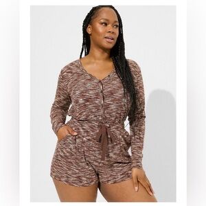 Hacci Rib Button Front Long Sleeve Lounge Romper